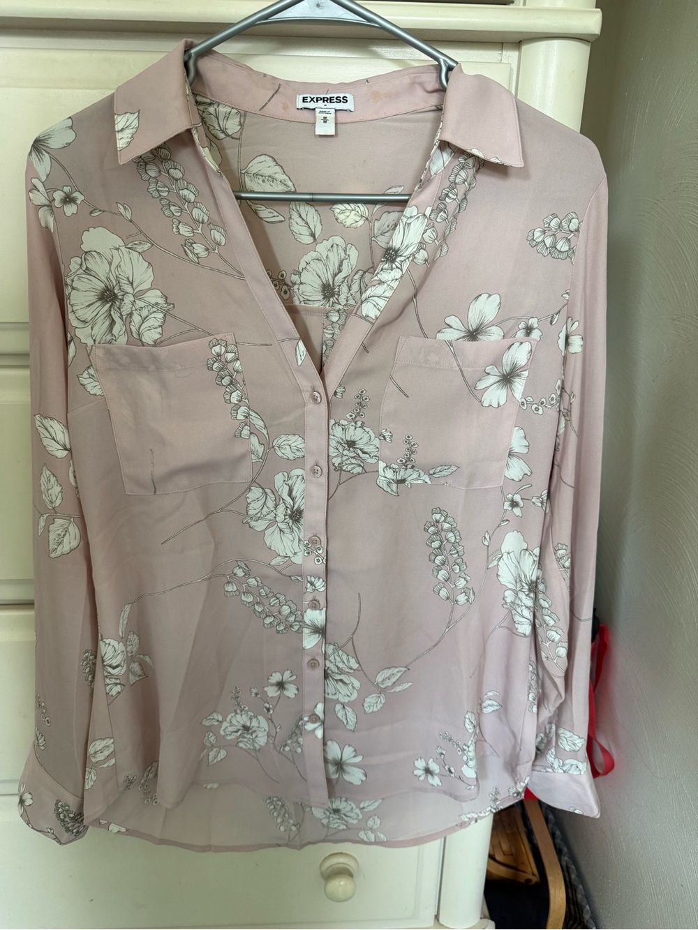 Express Pale Mauve Floral Button-Down Blouse